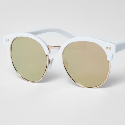 Girls white metallic retro sunglasses